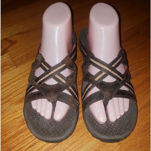 Skechers Brown Leather Slip-On Sandals - Picture 1 of 7